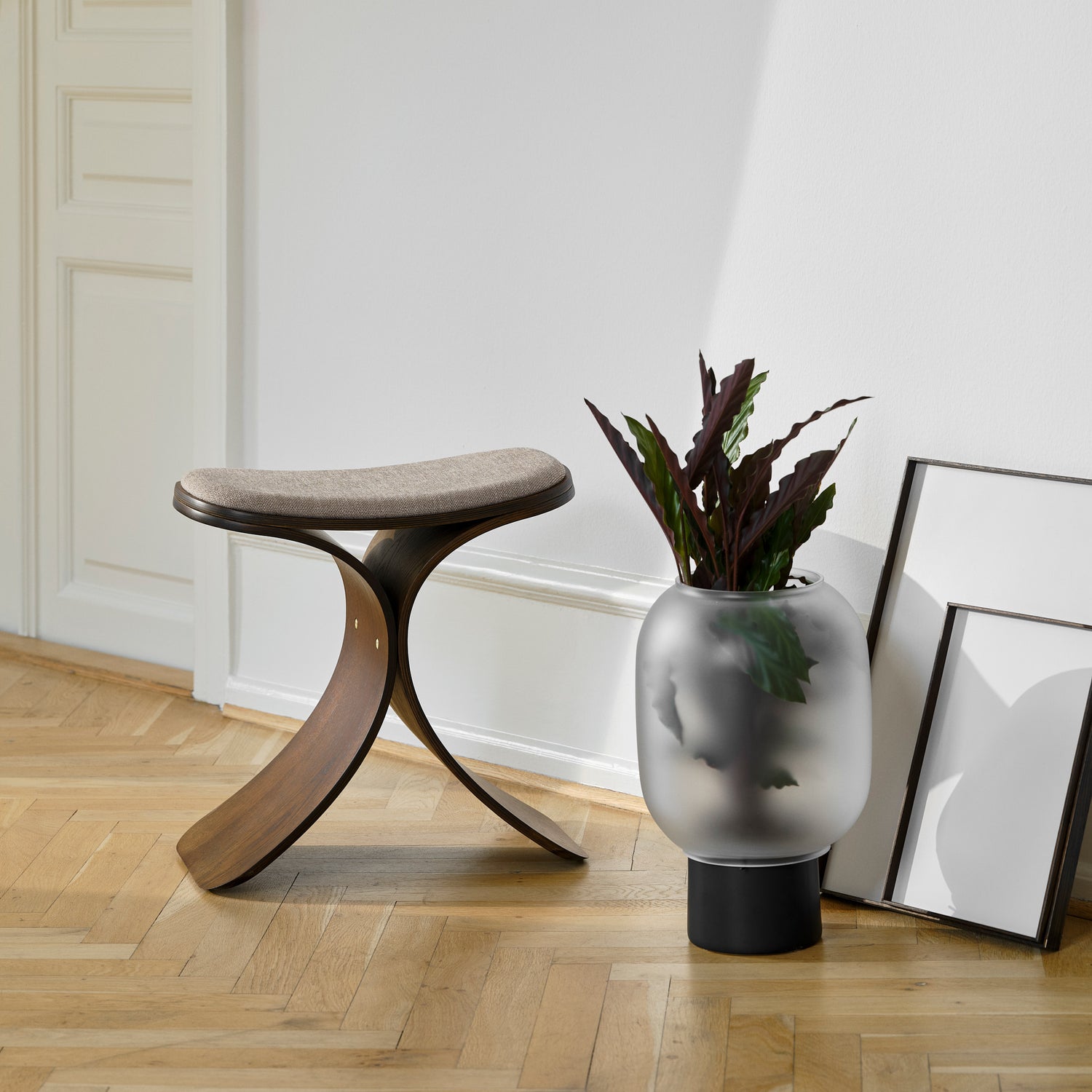 Luno skammel mørk eg/ mørk beige tekstil