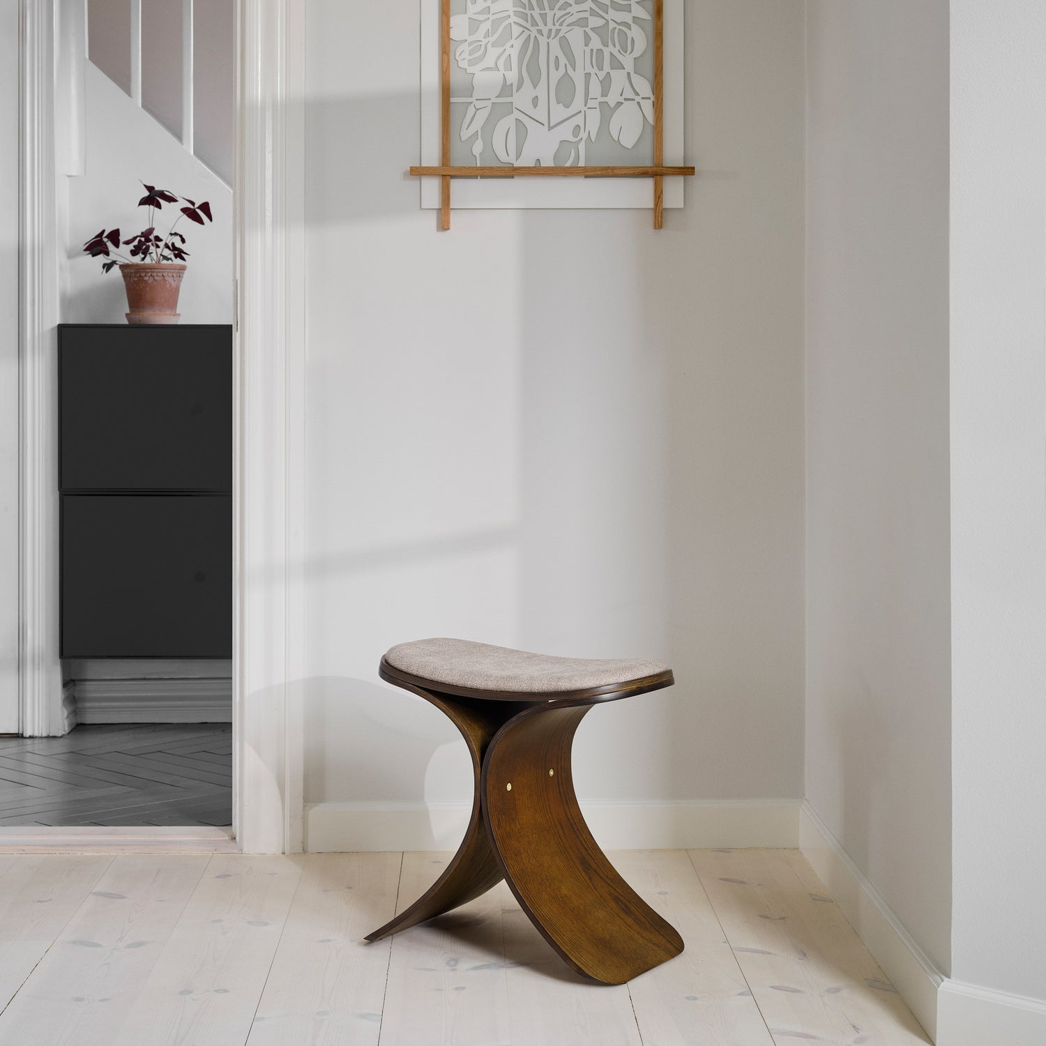 Luno skammel mørk eg/ mørk beige tekstil