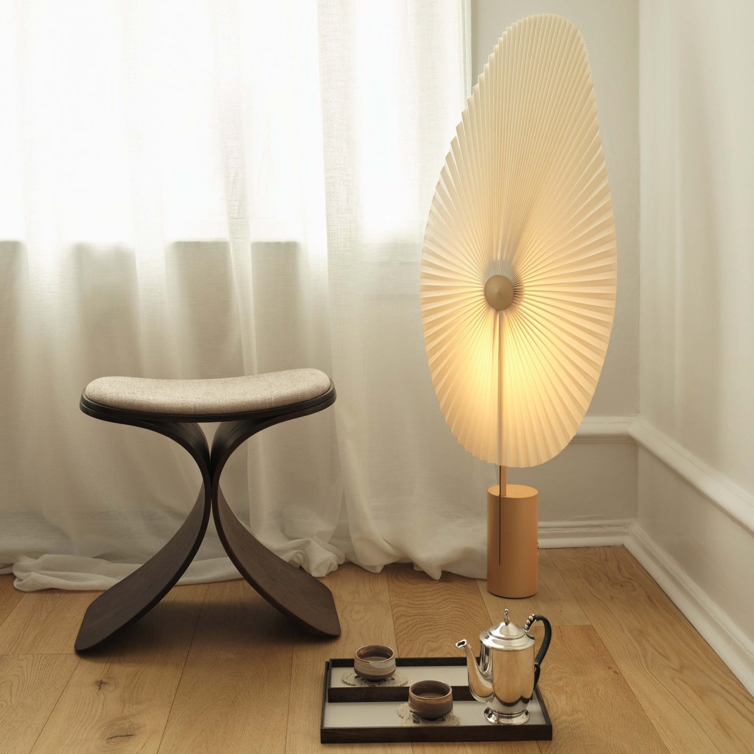 Luno skammel mørk eg/ mørk beige tekstil